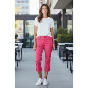 Chico's Pink Crops‎ Pants Women's Size 2 Regular Roll Tab Capri